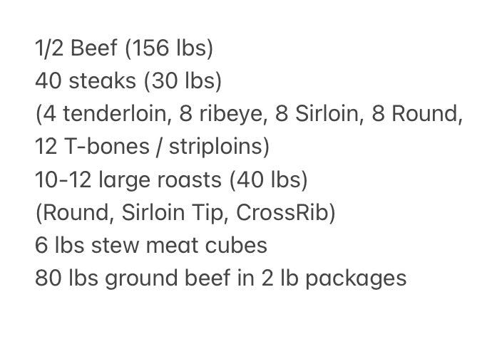 1/2 Beef (156 lbs)   5% Discount